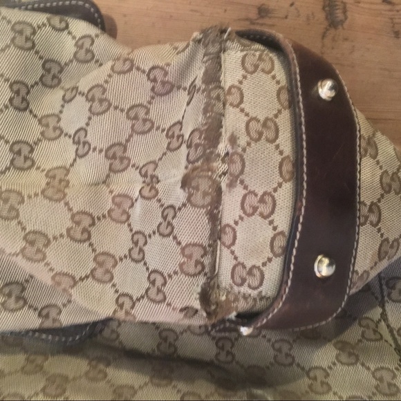 Gucci GG Canvas Braided Handle Tote Bag with Wear Large Used - Picture 3 of 16